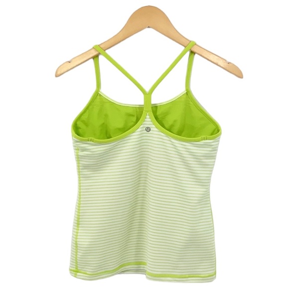 ♻️DONATED 7-15-25♻️LULULEMON Power Y Tank Top 8 Lime Green White - Picture 2 of 5